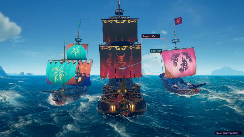 Sea of Thieves ships in combat with soft aim targeting — Sea of Thieves Cheats hero